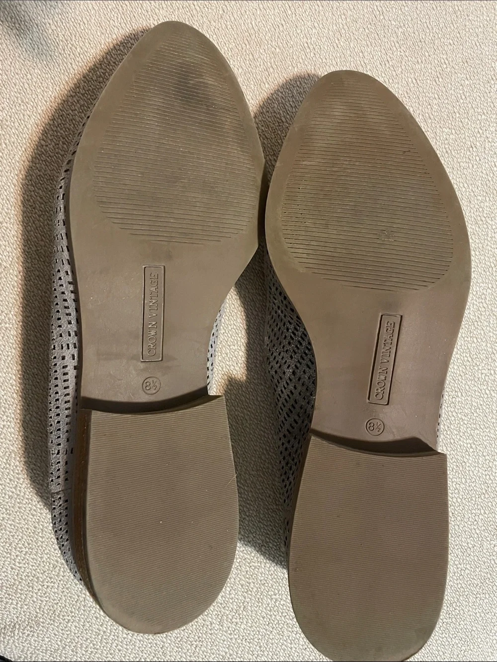 Crown Vintage Metallic Silver Perforated Slip-On Loafers. Size 8.5.